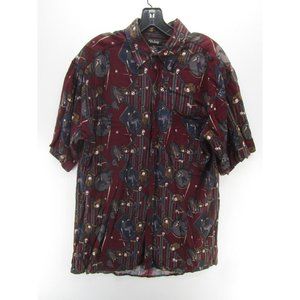 VINTAGE Volare Shirt Large Button All Over Print Baseball 90s Hawaiian